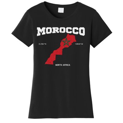 Morocco Flag And Map Moroccan Coordinates Women's T-Shirt