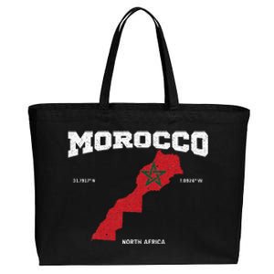 Morocco Flag And Map Moroccan Coordinates Cotton Canvas Jumbo Tote