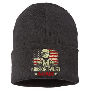 Mission Failed Again Trump 2024 Us American Flag Sustainable Knit Beanie