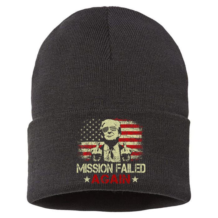 Mission Failed Again Trump 2024 Us American Flag Sustainable Knit Beanie