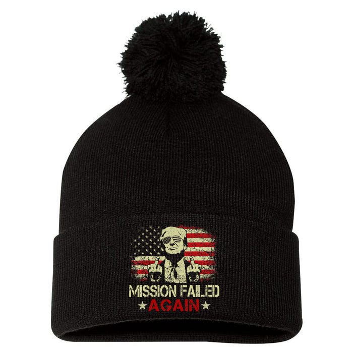 Mission Failed Again Trump 2024 Us American Flag Pom Pom 12in Knit Beanie