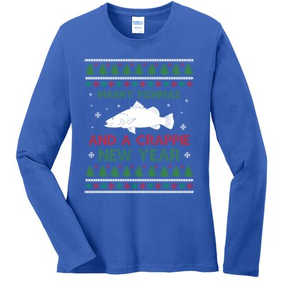 Merry Fishmas And A Crappie New Year Saying Ugly Christma Great Gift Ladies Long Sleeve Shirt