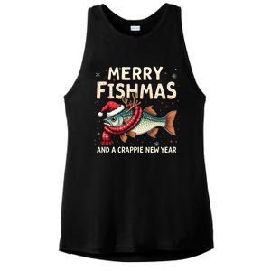 Merry Fishmas And A Crappie New Year Funny Fishing Holiday Funny Gift Ladies PosiCharge Tri-Blend Wicking Tank