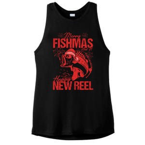 Merry Fishmas And Happy New Reel Fishing Christmas New Year Gift Ladies PosiCharge Tri-Blend Wicking Tank