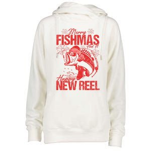 Merry Fishmas And Happy New Reel Fishing Christmas New Year Gift Womens Funnel Neck Pullover Hood