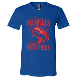 Merry Fishmas And Happy New Reel Fishing Christmas New Year Gift V-Neck T-Shirt