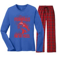 Merry Fishmas And Happy New Reel Fishing Christmas New Year Gift Women's Long Sleeve Flannel Pajama Set 