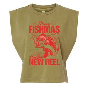 Merry Fishmas And Happy New Reel Fishing Christmas New Year Gift Garment-Dyed Women's Muscle Tee