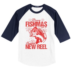 Merry Fishmas And Happy New Reel Fishing Christmas New Year Gift Baseball Sleeve Shirt