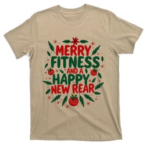 Merry Fitness And Happy New Rear Funny Holiday Workout Humor T-Shirt