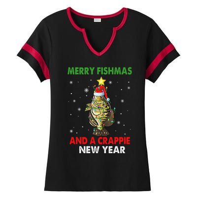 Merry Fishmas And A Crappie New Year Fishing Funny Xmas  Ladies Halftime Notch Neck Tee