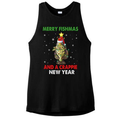 Merry Fishmas And A Crappie New Year Fishing Funny Xmas  Ladies PosiCharge Tri-Blend Wicking Tank