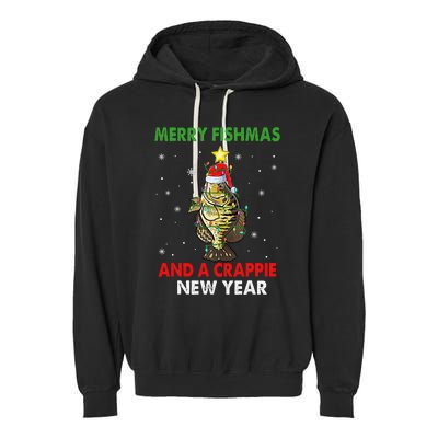 Merry Fishmas And A Crappie New Year Fishing Funny Xmas  Garment-Dyed Fleece Hoodie