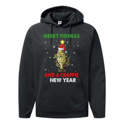 Merry Fishmas And A Crappie New Year Fishing Funny Xmas  Performance Fleece Hoodie