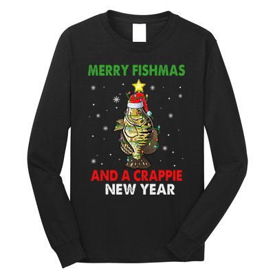 Merry Fishmas And A Crappie New Year Fishing Funny Xmas  Long Sleeve Shirt