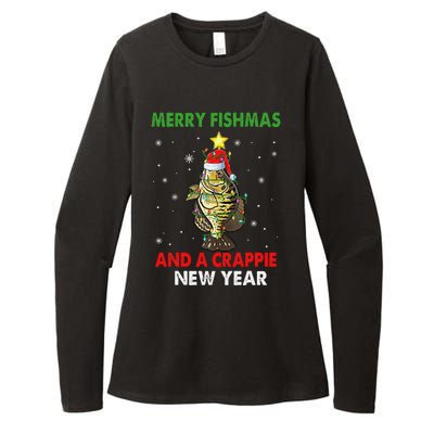 Merry Fishmas And A Crappie New Year Fishing Funny Xmas  Womens CVC Long Sleeve Shirt