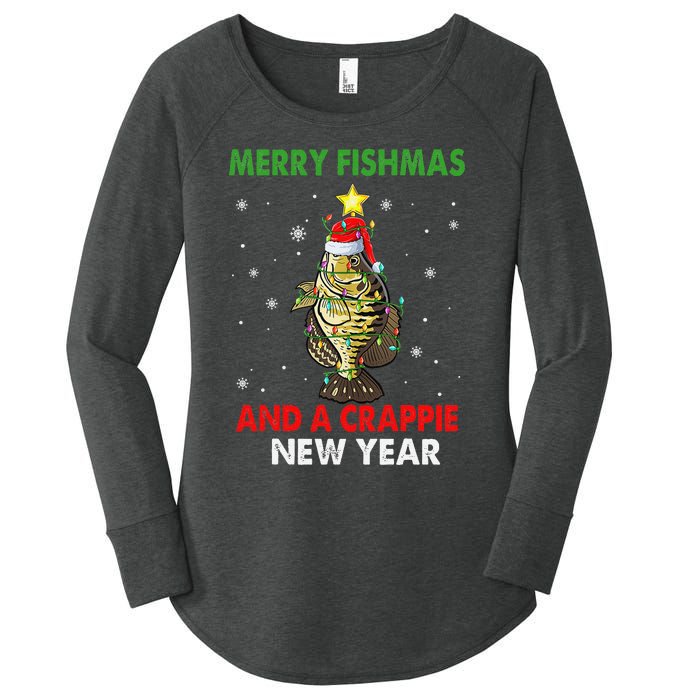 Merry Fishmas And A Crappie New Year Fishing Funny Xmas  Women's Perfect Tri Tunic Long Sleeve Shirt