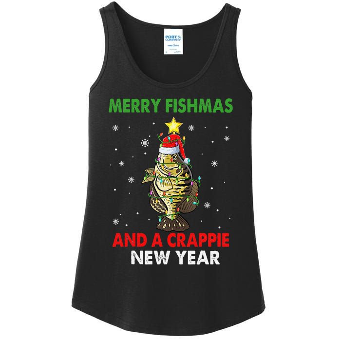 Merry Fishmas And A Crappie New Year Fishing Funny Xmas  Ladies Essential Tank