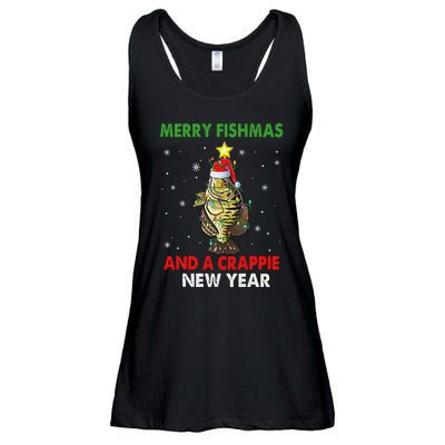 Merry Fishmas And A Crappie New Year Fishing Funny Xmas  Ladies Essential Flowy Tank