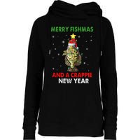 Merry Fishmas And A Crappie New Year Fishing Funny Xmas  Womens Funnel Neck Pullover Hood