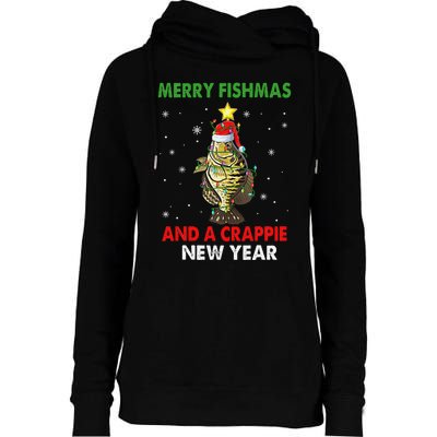 Merry Fishmas And A Crappie New Year Fishing Funny Xmas  Womens Funnel Neck Pullover Hood