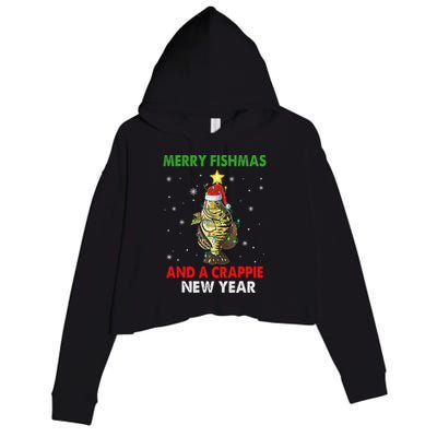 Merry Fishmas And A Crappie New Year Fishing Funny Xmas  Crop Fleece Hoodie