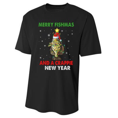 Merry Fishmas And A Crappie New Year Fishing Funny Xmas  Performance Sprint T-Shirt