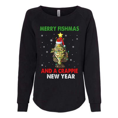 Merry Fishmas And A Crappie New Year Fishing Funny Xmas  Womens California Wash Sweatshirt