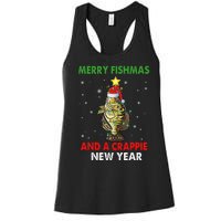 Merry Fishmas And A Crappie New Year Fishing Funny Xmas  Women's Racerback Tank