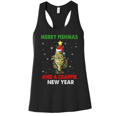 Merry Fishmas And A Crappie New Year Fishing Funny Xmas  Women's Racerback Tank