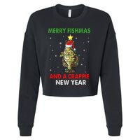 Merry Fishmas And A Crappie New Year Fishing Funny Xmas  Cropped Pullover Crew