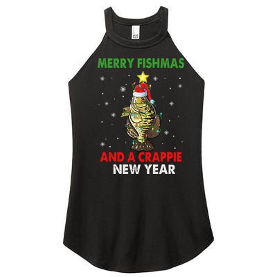 Merry Fishmas And A Crappie New Year Fishing Funny Xmas  Women's Perfect Tri Rocker Tank