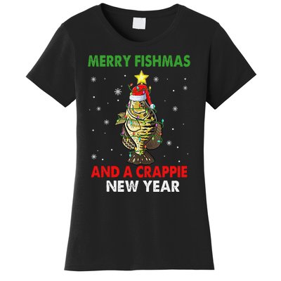 Merry Fishmas And A Crappie New Year Fishing Funny Xmas  Women's T-Shirt