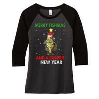 Merry Fishmas And A Crappie New Year Fishing Funny Xmas  Women's Tri-Blend 3/4-Sleeve Raglan Shirt