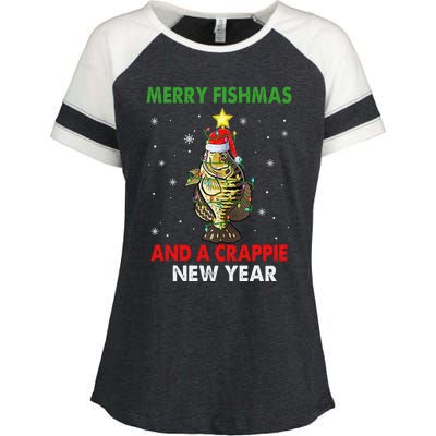 Merry Fishmas And A Crappie New Year Fishing Funny Xmas  Enza Ladies Jersey Colorblock Tee