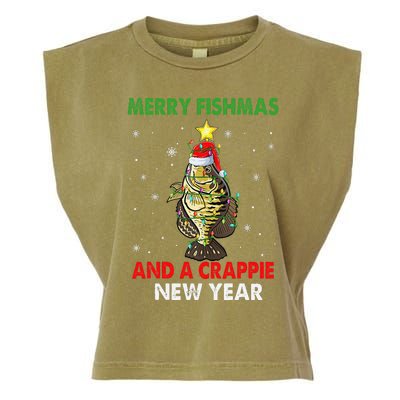 Merry Fishmas And A Crappie New Year Fishing Funny Xmas  Garment-Dyed Women's Muscle Tee