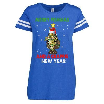 Merry Fishmas And A Crappie New Year Fishing Funny Xmas  Enza Ladies Jersey Football T-Shirt