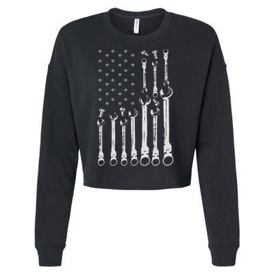 Mechanic Flag American Patriotic Flag Car Mechanic Usa Flag Cropped Pullover Crew