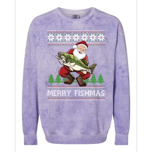 Merry Fishmas And Santa Fishing Colorblast Crewneck Sweatshirt