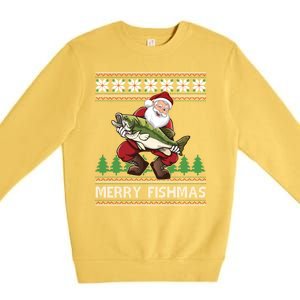 Merry Fishmas And Santa Fishing Premium Crewneck Sweatshirt