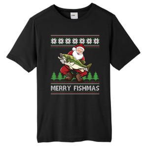 Merry Fishmas And Santa Fishing Tall Fusion ChromaSoft Performance T-Shirt