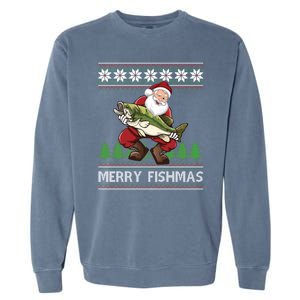 Merry Fishmas And Santa Fishing Garment-Dyed Sweatshirt