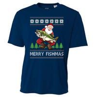 Merry Fishmas And Santa Fishing Cooling Performance Crew T-Shirt