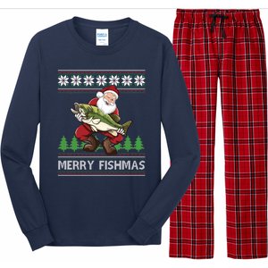 Merry Fishmas And Santa Fishing Long Sleeve Pajama Set