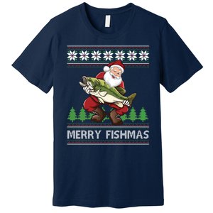 Merry Fishmas And Santa Fishing Premium T-Shirt