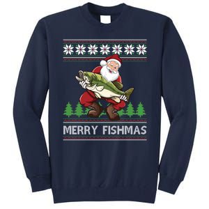 Merry Fishmas And Santa Fishing Tall Sweatshirt