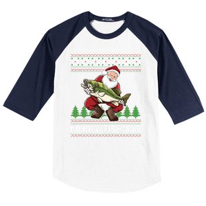 Merry Fishmas And Santa Fishing Baseball Sleeve Shirt