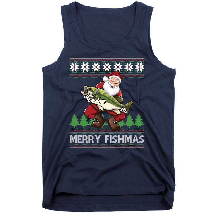 Merry Fishmas And Santa Fishing Tank Top