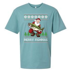 Merry Fishmas And Santa Fishing Sueded Cloud Jersey T-Shirt