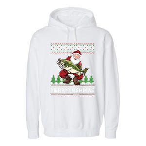 Merry Fishmas And Santa Fishing Garment-Dyed Fleece Hoodie